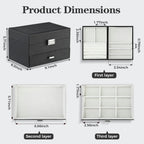 Dajasan Jewelry Organizer Box, Large Jewelry Boxes for Women Girls, Space-Saving 3 Layers Jewelry Storage Case with Drawer, Movable Metal Stand, Modern, Gift Idea (Black)