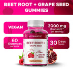Vitamatic Beet Root Gummies - 3000mg Equivalent Per Serving - 60 Gummies - Made with Vitamin B6, B12, Grape Seed, Pomegranate & Nicotinamide (Pack of 2)