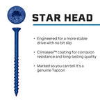 Tapcon 3/16 x 2-1/4 Inch Blue Climaseal® Star Head Concrete Anchors, 225 PCS, Corrosion Resistant Coating, Heavy-Duty Concrete and Masonry Screws, Superior Holding Strength, Drill & T-25 Bit Included
