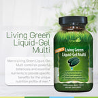 Irwin Naturals Men's Living Green Liquid-Gel Multi - 70 Essential Nutrients, Full-Spectrum Vitamin Supplements for Men, Wholefood Blend - Promotes Brain & Adrenal Support - 90 Liquid Soft-Gels