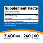 Nutricost Beta-Alanine Capsules 3400mg, 240 Capsules (60 Serv) - Potent Beta Alanine, Gluten Free & Non-GMO, 850mg Per Cap