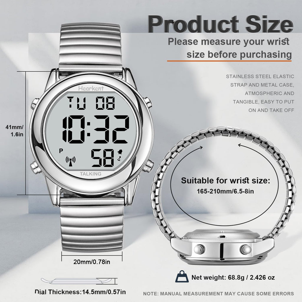 Hearkent Atomic Digital Talking Watch for Elderly Receives US Signals Automatic Time and Date Correction Big Numbers Easy to See Loud and Clear Male English Speaking
