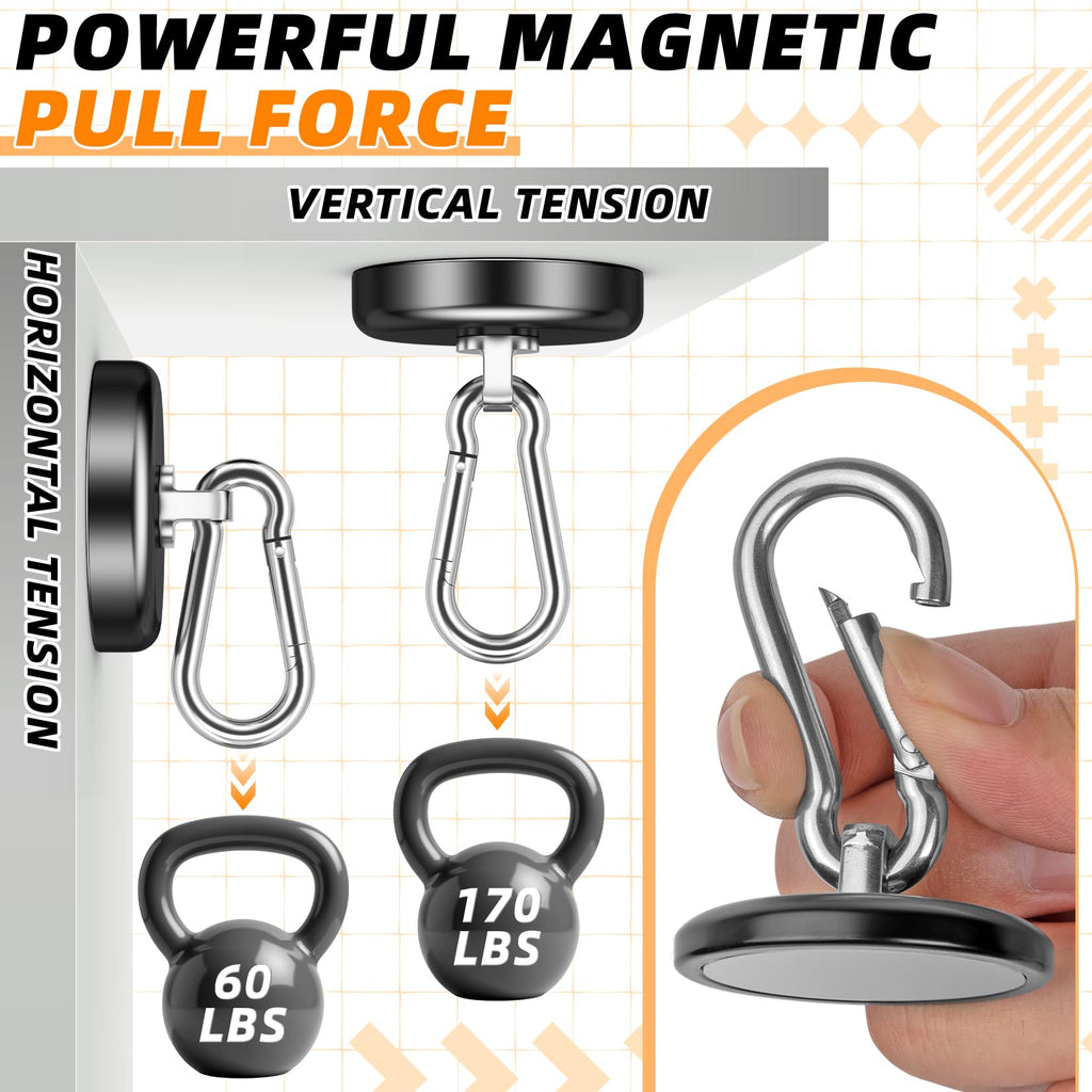 FINDMAG 170 LBS Magnetic Hooks, Strong Magnets Heavy Duty, 2 Pack