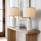 PoKat 24" Farmhouse Ceramic Table Lamps Set of 2 for Bedroom, White Stone-Like Bedside Lamps for Night Stands, Matte-Textured Decor Nightstand Table Lamps for Living Room End Table White