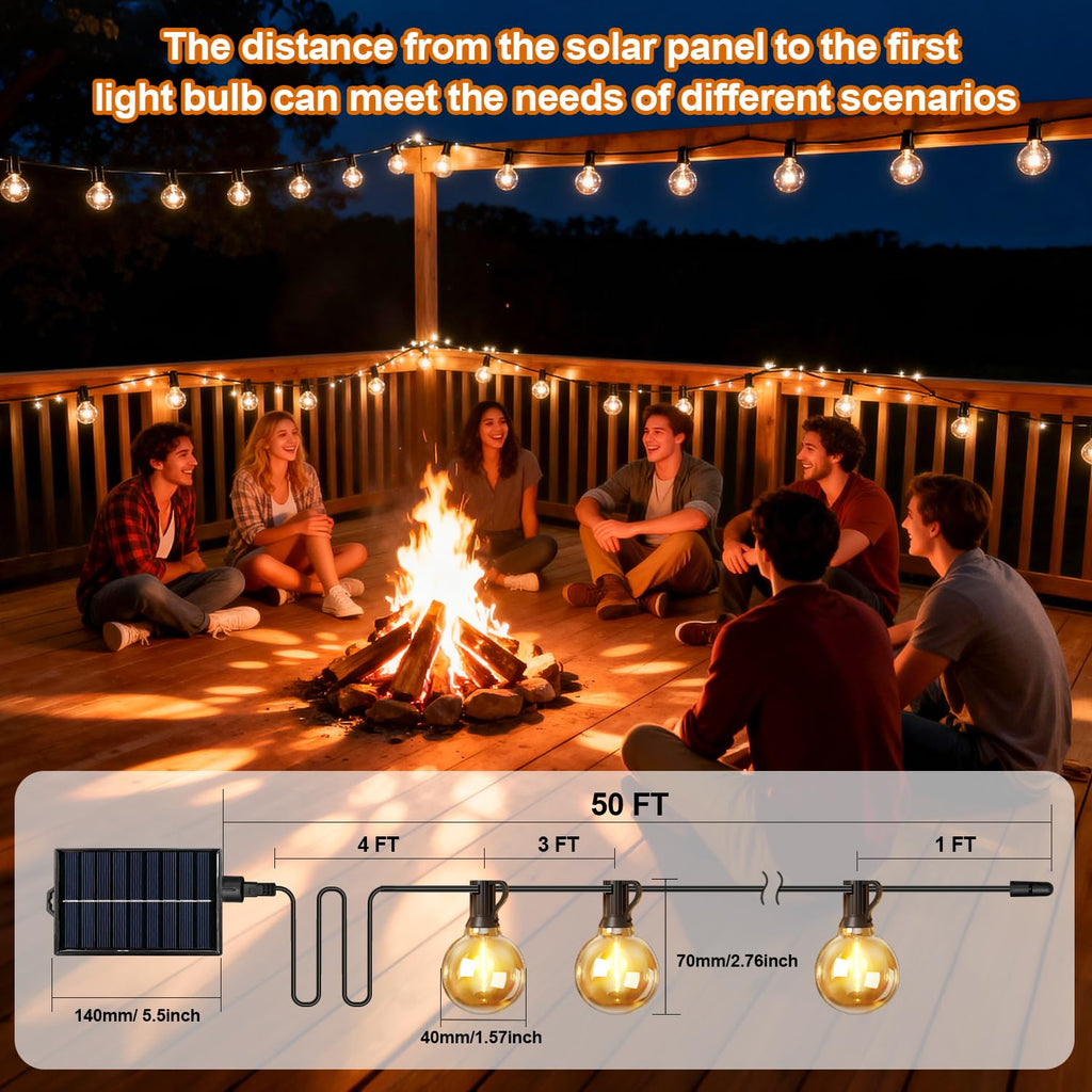 Nisocy Solar String Lights Outdoor Waterproof with Remote & Timer, LED Shatterproof G40 Bulbs, Solar Powered Patio Lights for Christmas, Winter Decor, Backyard, Porch, Garden, Wedding (50FT)