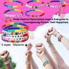 Tondiamo 30 Pcs Rainbow Gay Pride Bracelets LGBT Support Wristbands for Pride Day Month Parades Decorations Party Supplies Christmas Gifts(Peace)