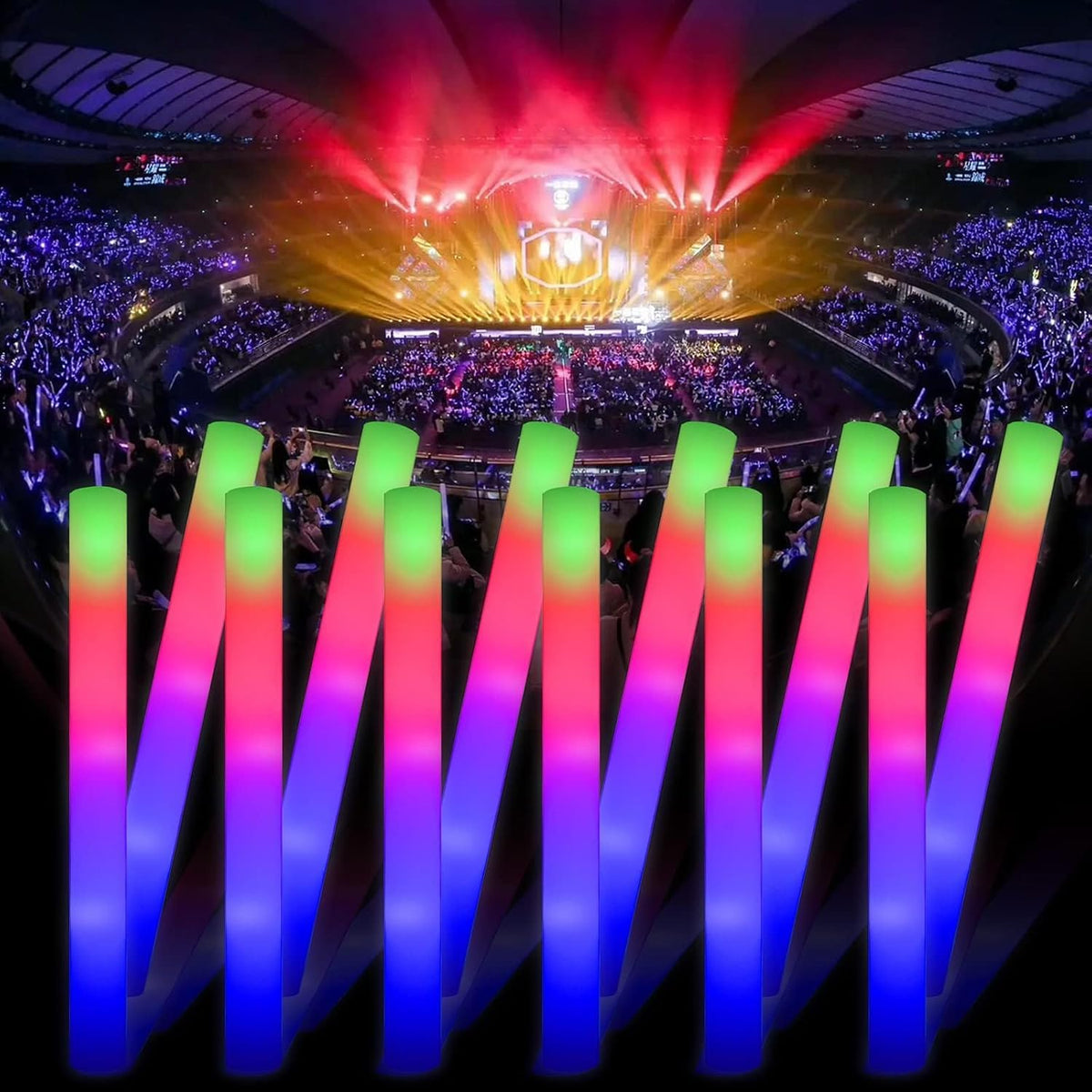 Blu7ive 30 Pieces Led Foam Sticks - Flashing Glow Sticks Party Supplies Light Up Baton Wands for Kids, Raves, Birthday, Wedding, Christmas, Halloween, Children Toy