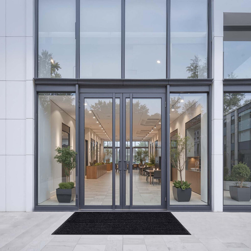 VEVOR Front Door Mat, 5 x 3 ft Commercial Floor Mat for Indoor and Outdoor, Stylish Striped Industrial Carpet with PVC Backing, Heavy Duty Washable Entry Rug for Hallway, Balcony, Garage, Grey
