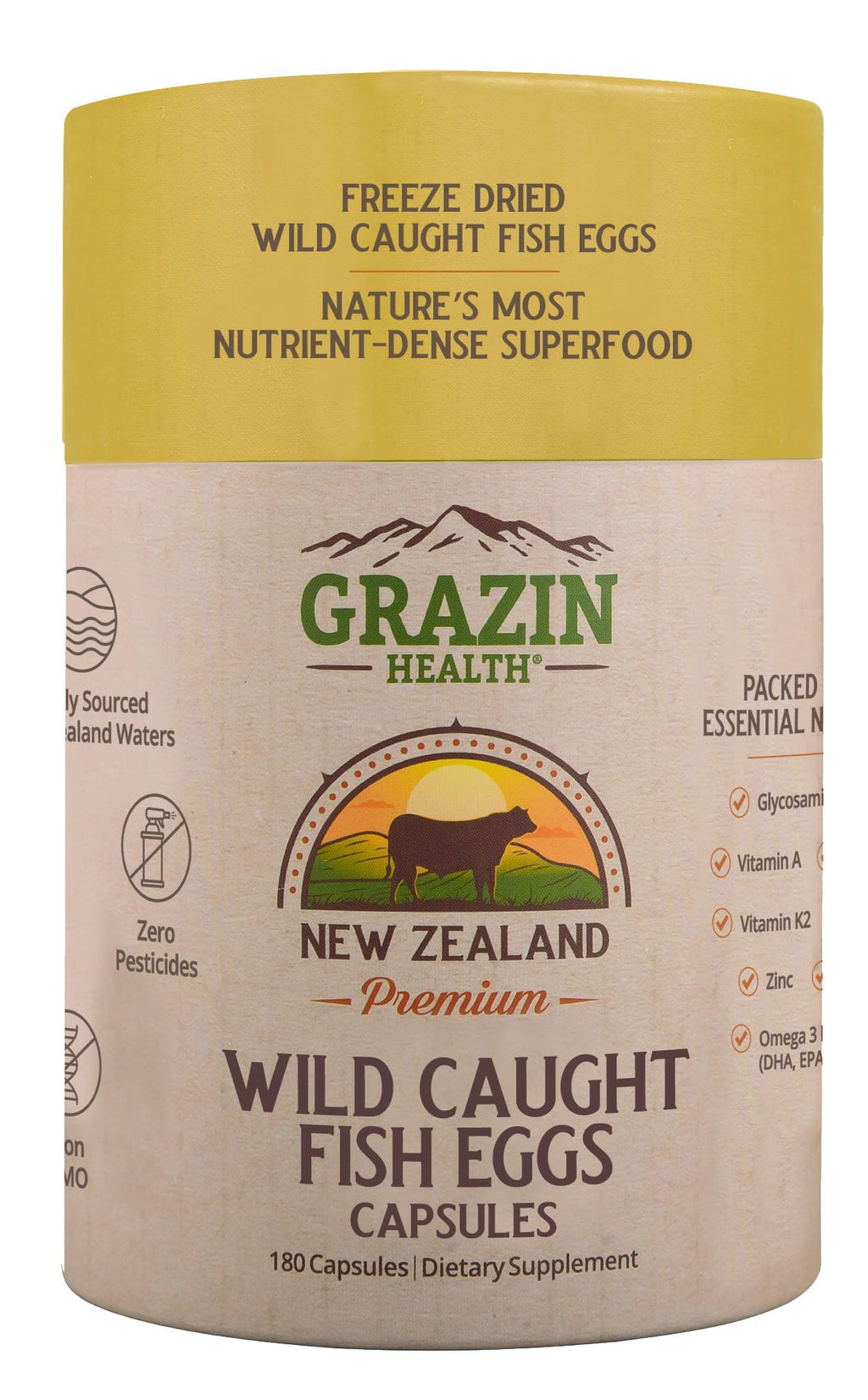 GRAZIN HEALTH Fish Eggs Capsules – 3000mg Per Serving | Omega-3, DHA & EPA Rich Fish Roe Supplement with Essential Fatty Acids for Heart, Brain, Immune & Daily Nutrition Support – 30 Servings