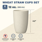 Wrova Wheat Straw Cups 6 PCS Good Alternative to Plastic Reusable Cups 12 oz Unbreakable Drinking Cup Reusable Dishwasher Safe Water Plastic Glasses Beige