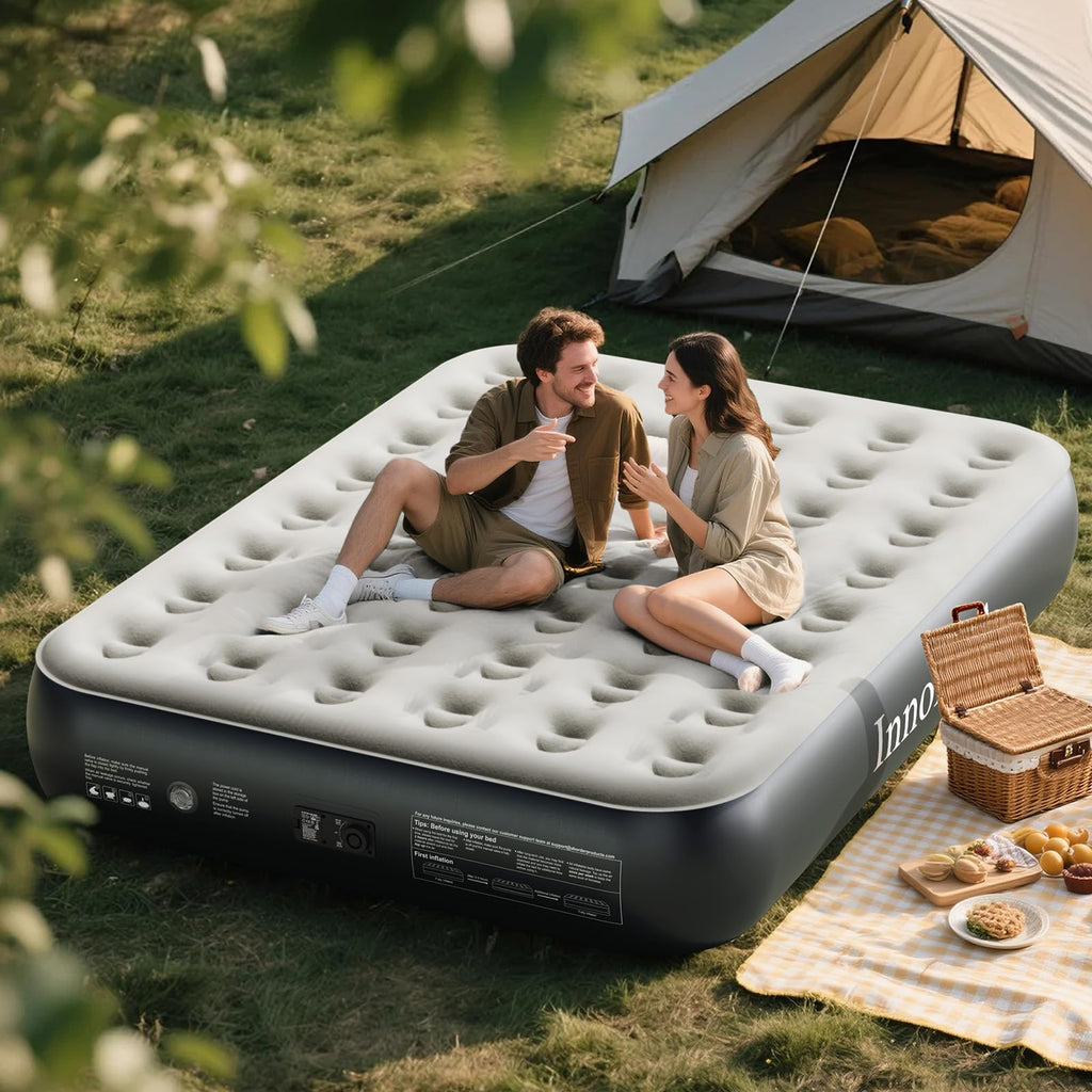InnoTruth Queen Camping Air Mattress with Built-in Pump, Inflatable Blow up Mattress for Home & Guests, 13" Raised Colchones Inflables Air Bed, Ideal for Travel, Outdoor, Back to School Supplies, Grey