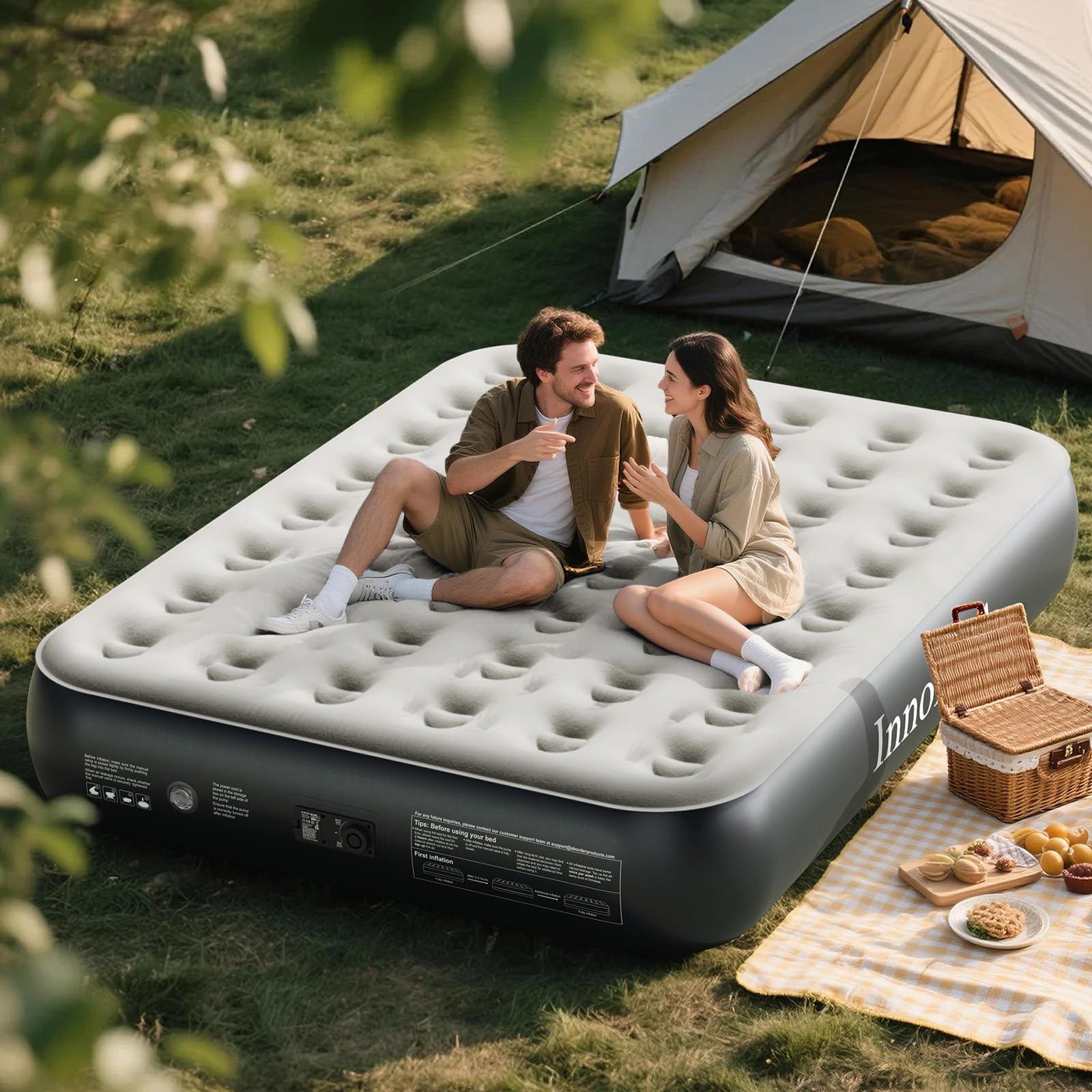 InnoTruth Queen Camping Air Mattress with Built-in Pump, Inflatable Blow up Mattress for Home & Guests, 13" Raised Colchones Inflables Air Bed, Ideal for Travel, Outdoor, Back to School Supplies, Grey