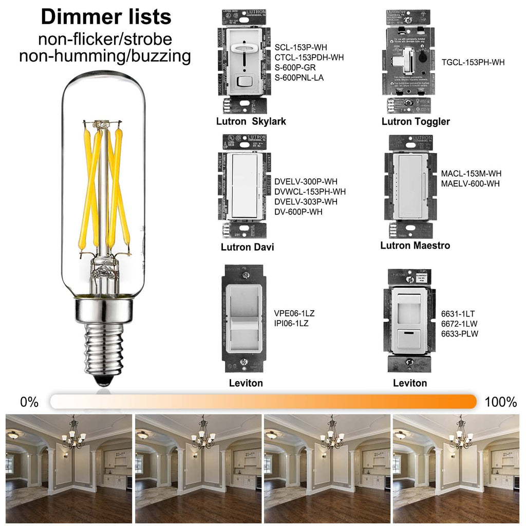 LiteHistory T6 T25 E12 Candelabra Bulb 60 watt,Dimmable,Neutral White 4000K