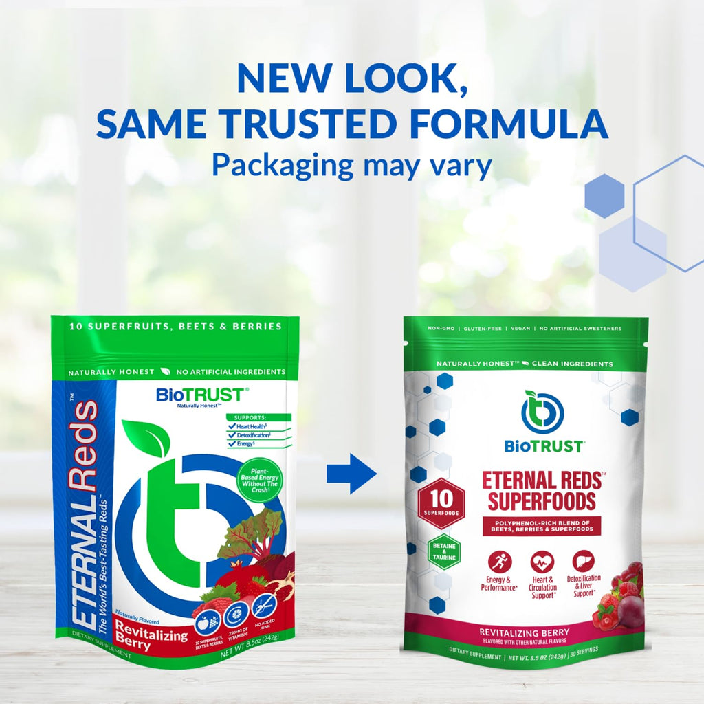 BioTrust Eternal Reds, Red Superfoods Powder, Support for Heart Health and Circulation, Energy, Stamina, No Added Sugar or Caffeine, Naturally Flavored and Sweetened, Berry Flavor (30 Servings)