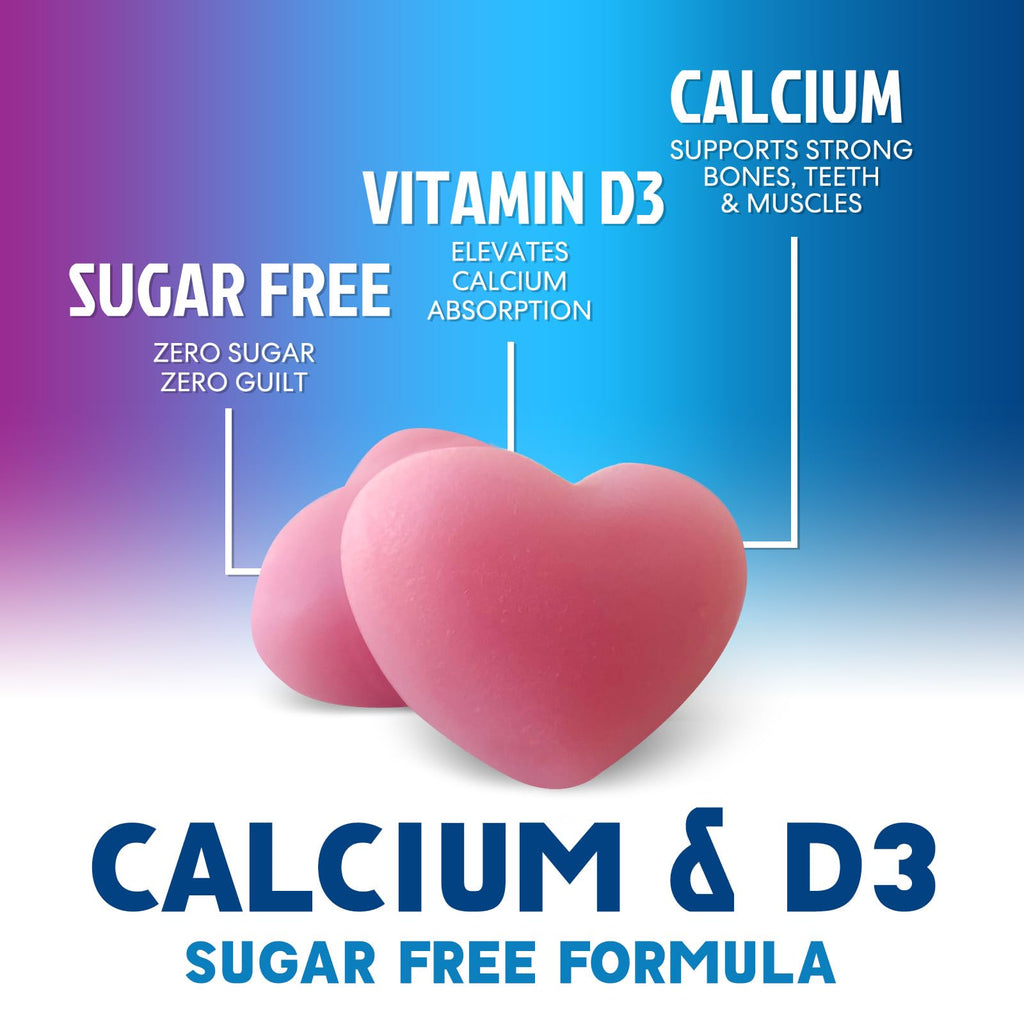 Calcium Supplement Gummies - Sugar Free Calcium Gummy with Vitamin D3 for Best Absorption - Supports Immune Health, Bones & Teeth - Nature's Calcium Chews for Women & Men - Berry Flavor - 120 Gummies