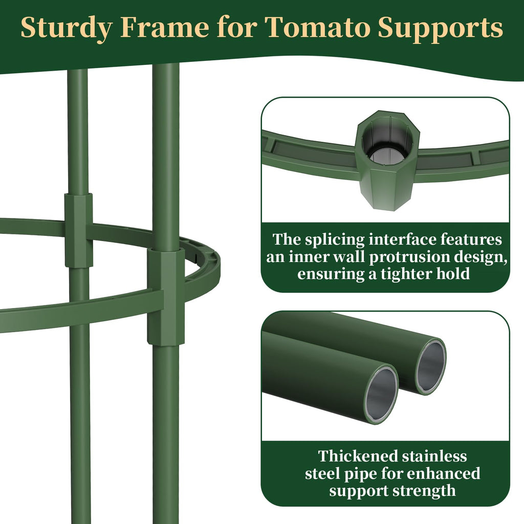 4 Pack Tomato Cages for Garden, 49" Tall Adjustable Heavy Duty Rust Resistant Tomato Trellis, with Upgraded Coupler for Raised Beds & Pots, Plant Stakes and Supports for Climbing Vegetables, Flowers