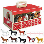 SIMPLIPLAY Wooden Horse Stable Playset, Farm Animals Toys for Kids 3-5