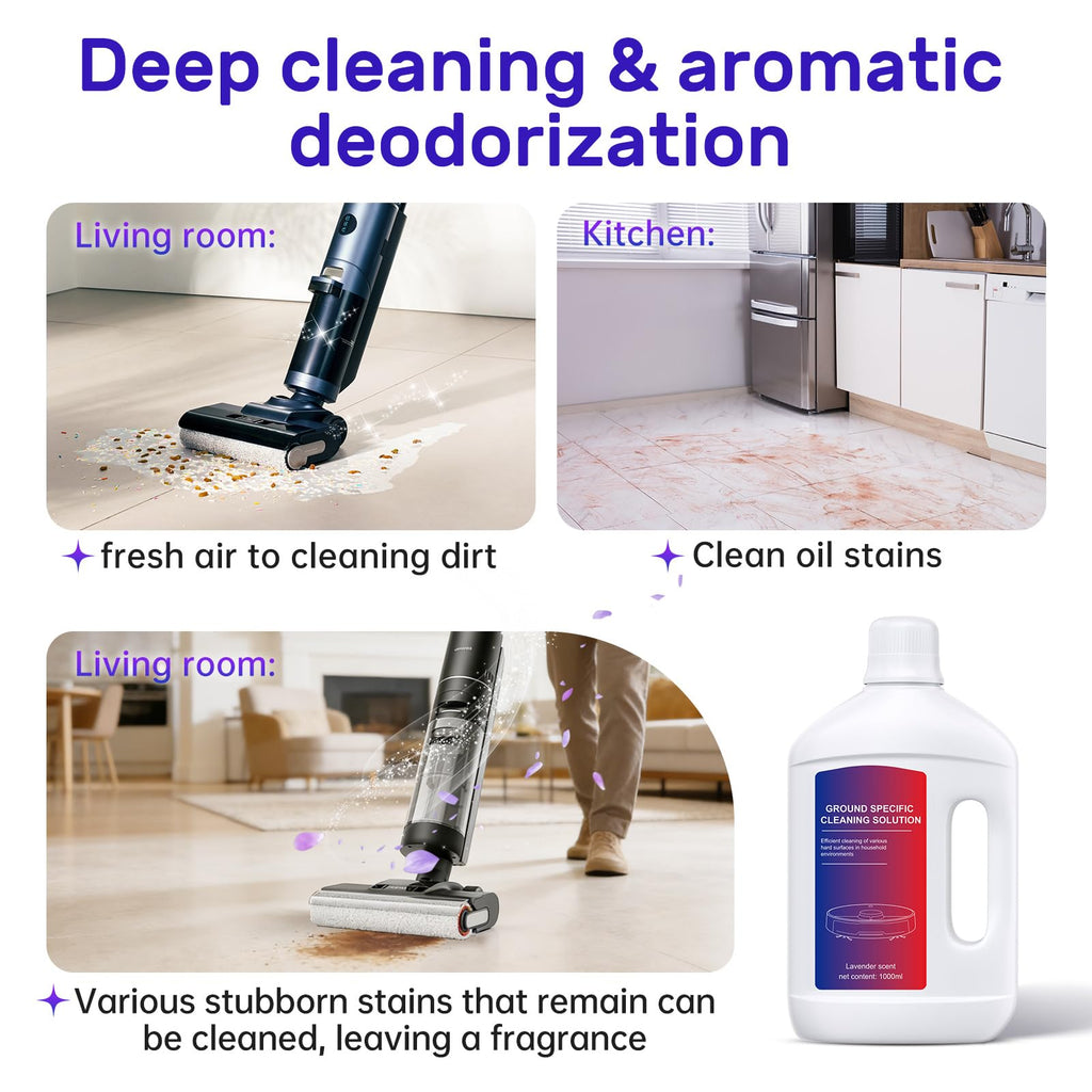 Nukisa Lavender Floor Cleaning Solution 1L Compatible with Dreame Wet & Dry Vacuum and Robot， Residue & Streak Free,Suitable for All Robot Vacuum Cleaners and Wireless Wet Dry Dual-Use Vacuum Cleaners