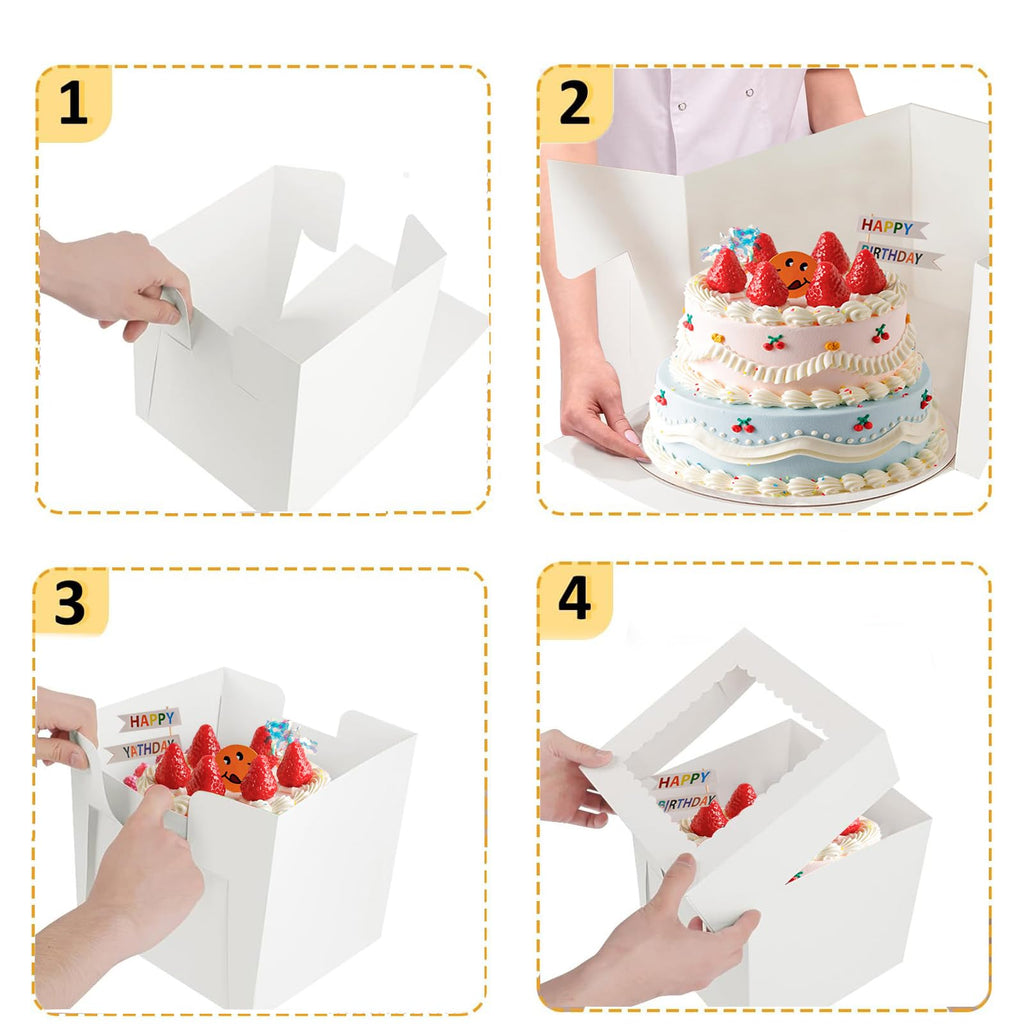 Packpal 24 Pack Cake Boxes 12 Inch, Sturdy 12x12x8 Inch Bundt Cake Boxes for Home Bakers, Transportation, Multi-Layer Cakes, White Gift Cakes For Wedding, Birthday, Fathers day