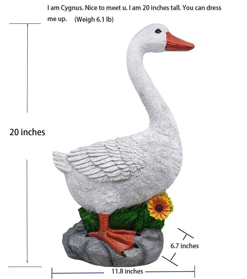 Clerodendrum Joyful Porch Goose Statue Cygnus, Classic, Detailed, Big Resin Garden Lawn Yard Décor, Sculpture, 20 inches High Figurine, Duck, Indoor and Outdoor, by GGTown TM