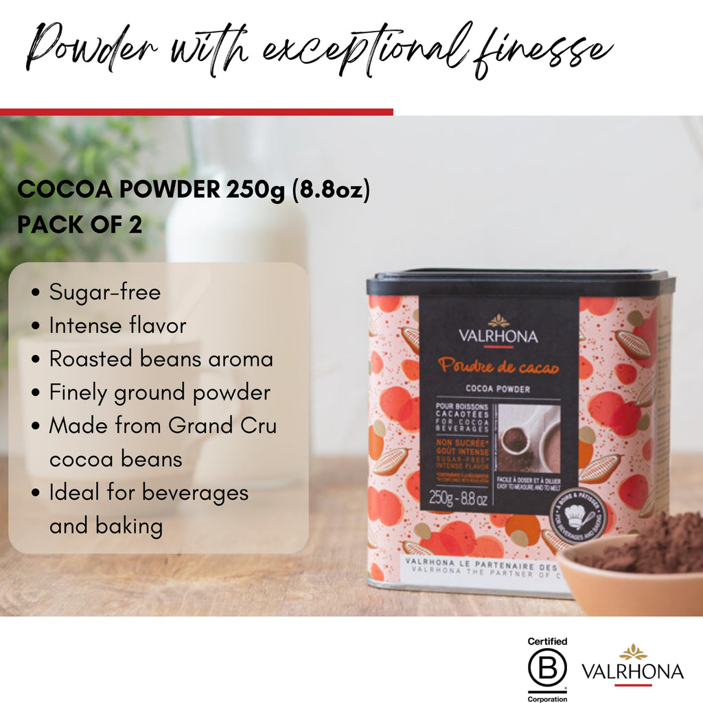 Valrhona Dark French Cocoa Powder. Chef’s Choice Cocoa Powder. Warm, Red Color, Pure, Dark, Intense Flavor. Poudre de Cacao. Great for Desserts and Hot Chocolate. Kosher. 250g (Pack of 2)