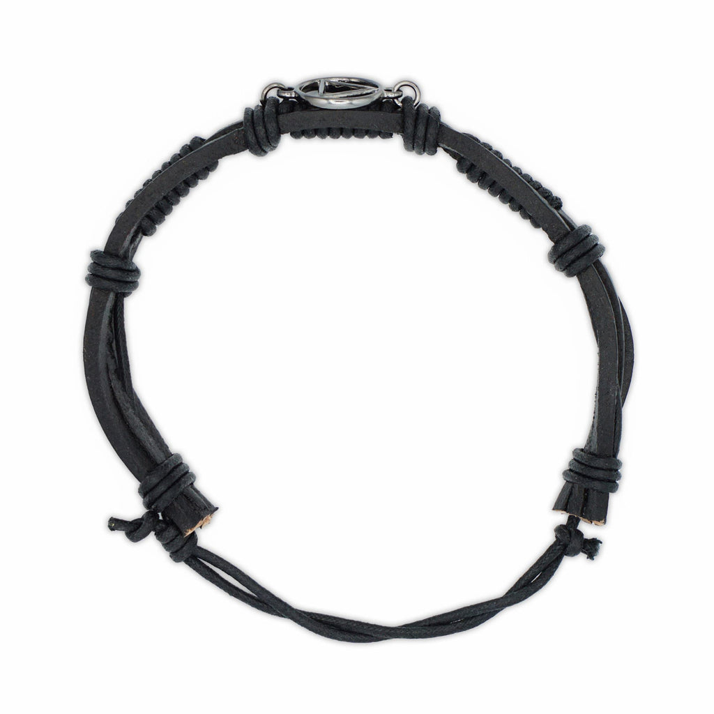 Adjustable Black Leather AA Bracelet with Alcoholics Anonymous Charm