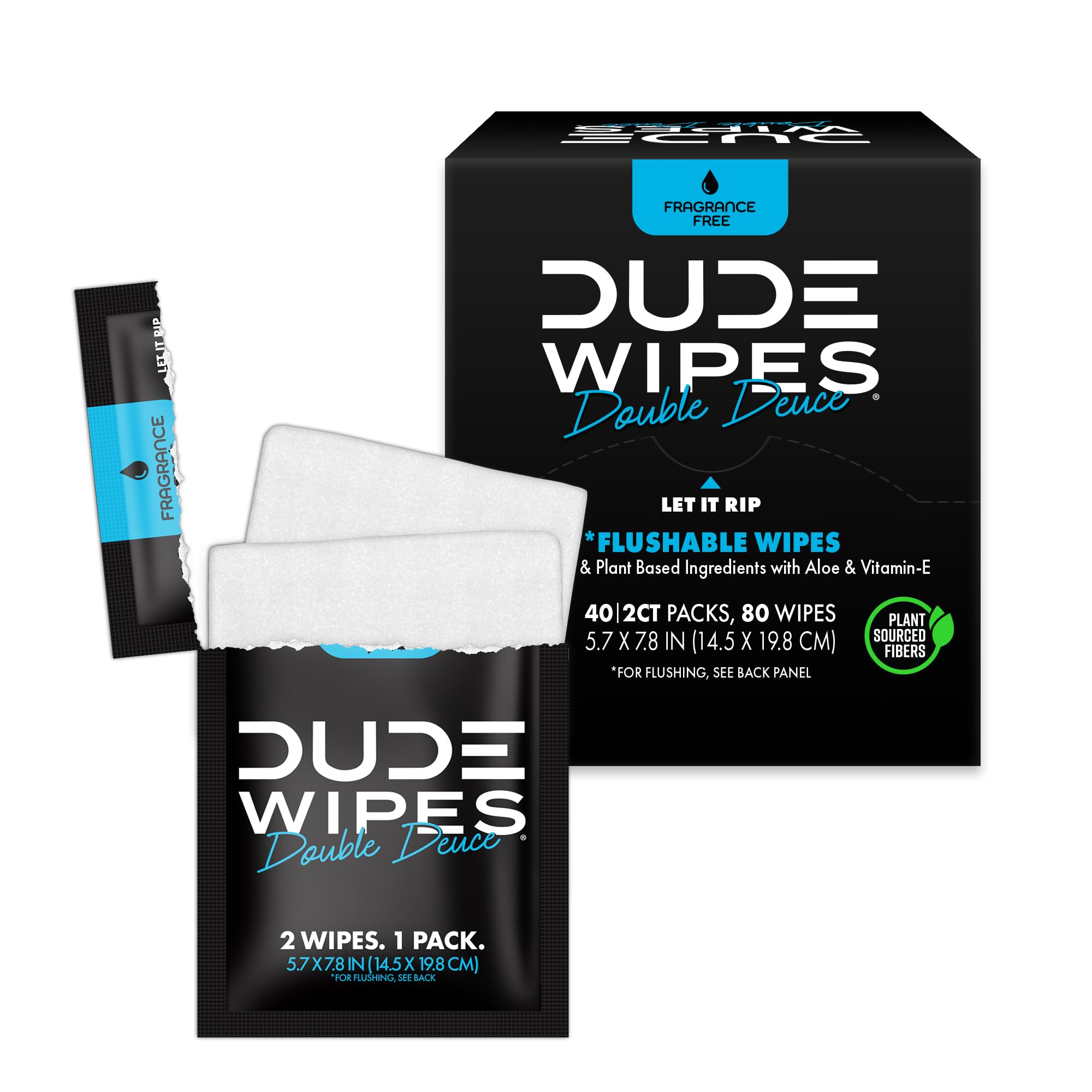 DUDE Wipes Double Deuce Unscented Travel Wipes - 2 Wipes per Pack (40 packs, 80 Count) - On-The-Go Adult Flushable Wipes for Sensitive Skin - Infused with Vitamin E and Aloe - Septic and Sewer Safe