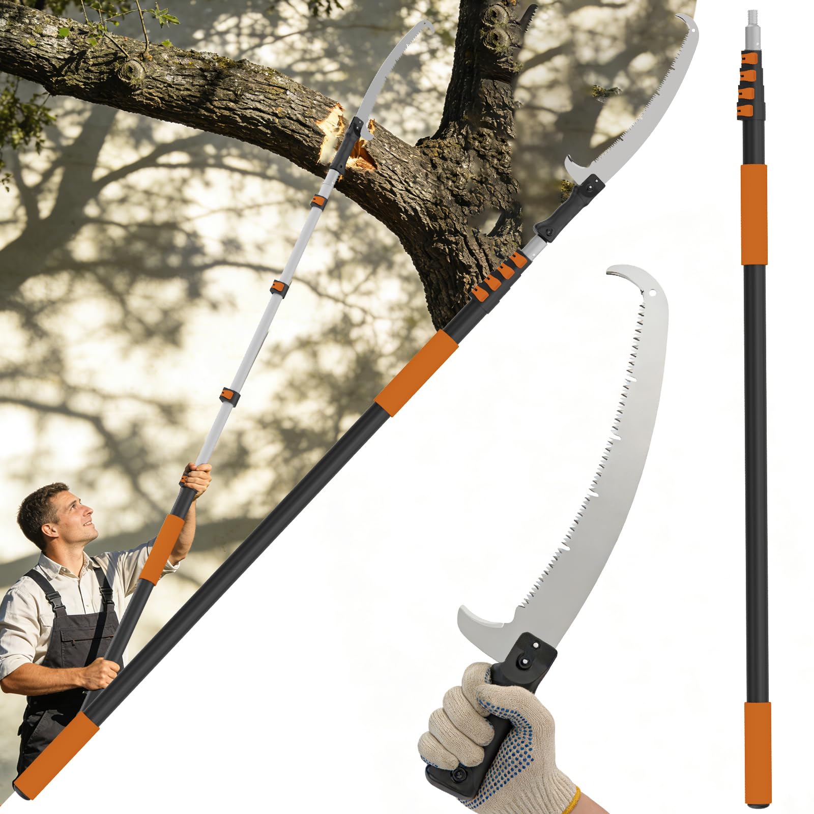 Buyplus 26FT Reach Pole Saws for Tree Trimming, Pole Saw with 5-20FT Telescoping Extension Pole, Pruning Saw with 24" 3X Detachable Saw, Non-Slip Handle, Tree Trimmer for Garden Yard Palms Shrubs