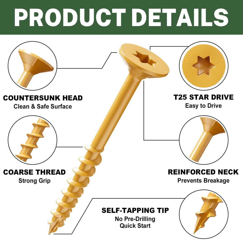LIONMAX Deck Screws 2 Inch, Exterior Wood Screws #8 x 2, 300 PCS, Tan