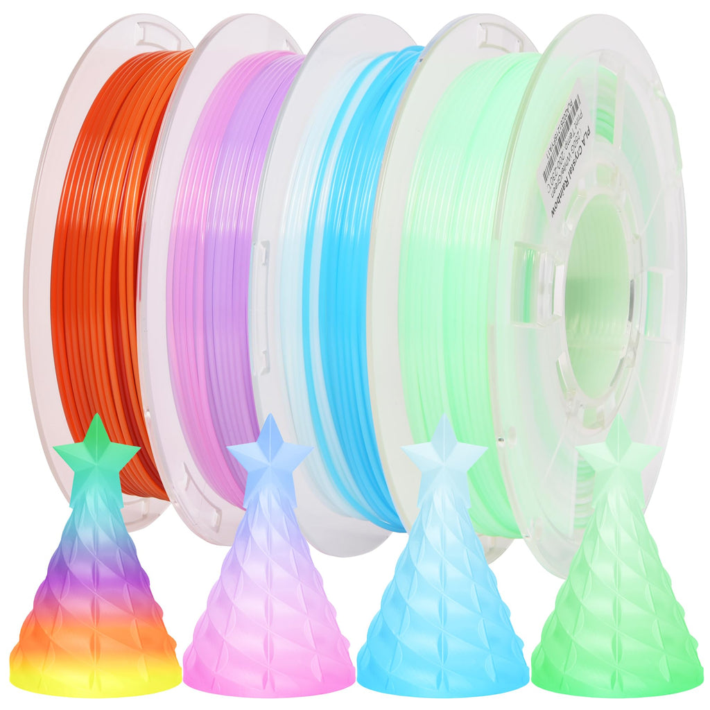 RAMBERY Clear Rainbow PLA Filament Bundle 1.75mm, Crystal Transparent PLA 3D Printer Filament, Dimensional Accuracy +/- 0.02 mm, 250X4 Spools