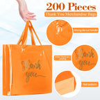 Teling 200 Pcs Thanks Bags with Handle Bulk Thank You Merchandise Bags 3 Size Plastic Packet Retail Shopping Package for Boutique 9 x 12'', 12 x 15'', 15 x 18''(Orange)