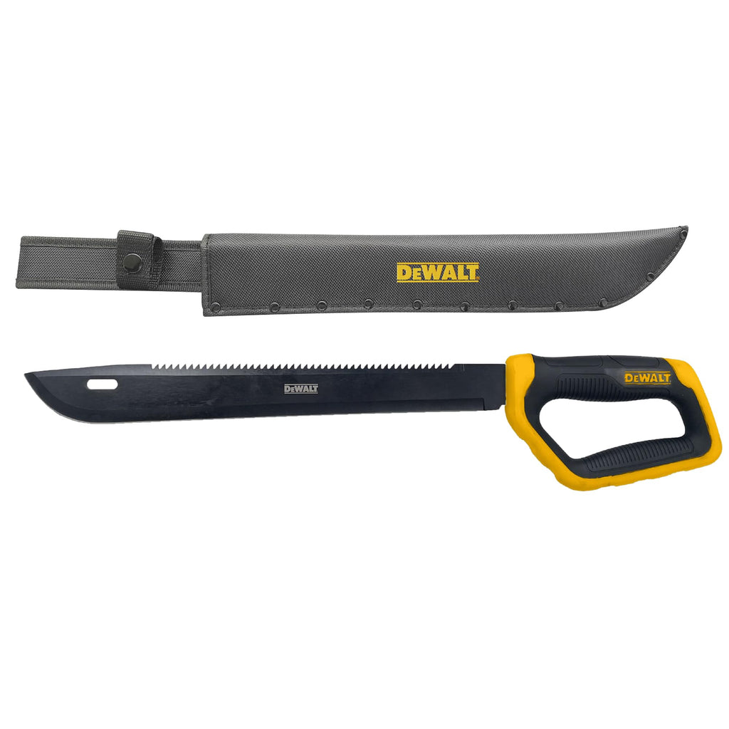 DEWALT 21 Inch MA61 D-Guard Machete - Full Tang Stainless Steel Blade with Saw Back & Protective D-Guard Non-Slip TPR Handle with Nylon Sheath for Brush Clearing, Yard Work, Camping and Outdoor Use