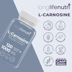 LongLifeNutri L-Carnosine 1000mg - Beta-Alanyl-L-Histidine Supplement for Cellular Energy & Brain Clarity, 120 Vegetarian Capsules, 2-Month Supply, GMP Certified, Made in USA