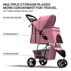 Pink Dog Stroller for Medium Dogs 30 lbs Pet Stroller for Small Dogs Cat Strollers for 2 Cats, 3 Wheels Foldable Jogger Puppy Stroller with Storage Basket and Cup Holder, Pink