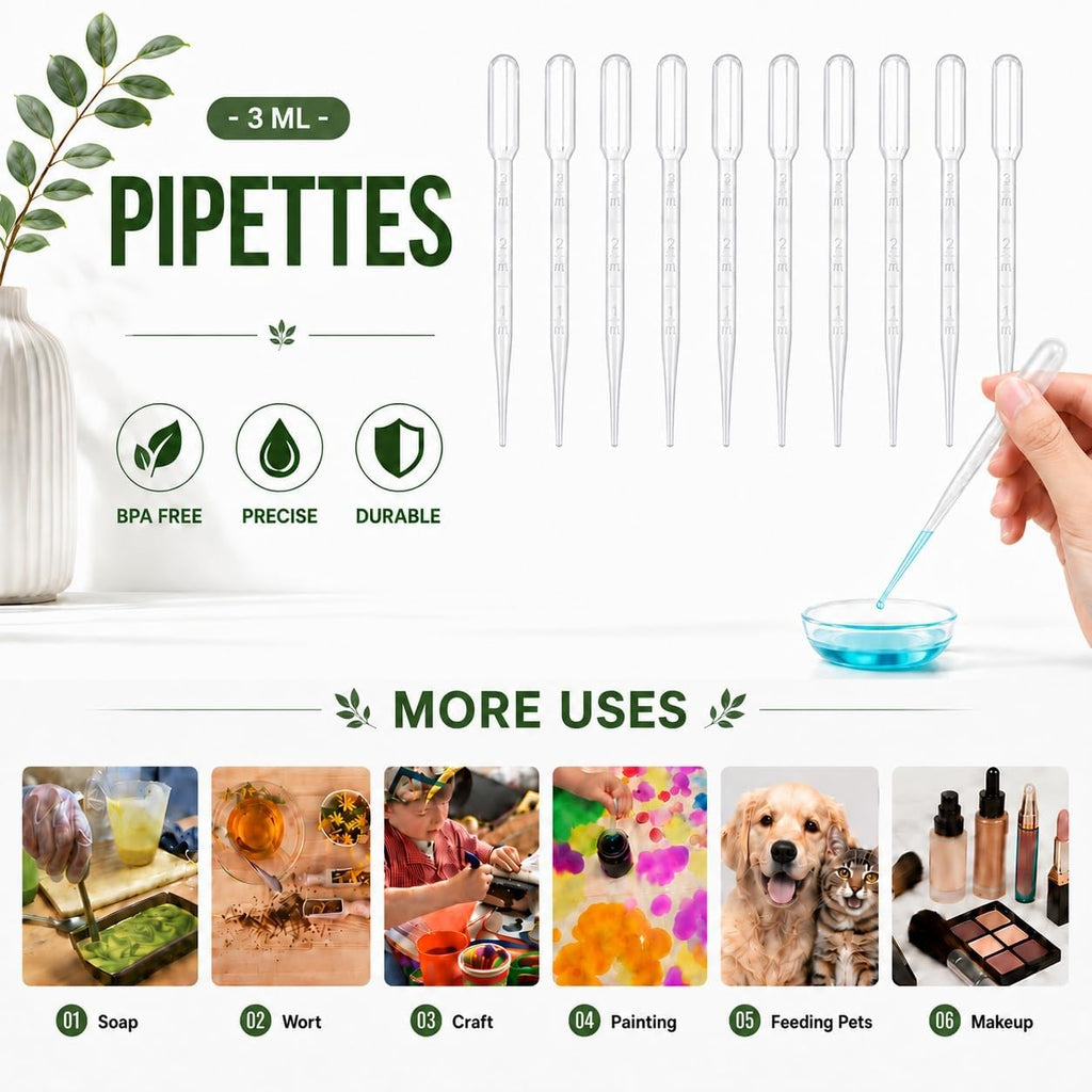 Moveland 200PCS 3ml Disposable Plastic Transfer Pipettes for Oil Lab Art