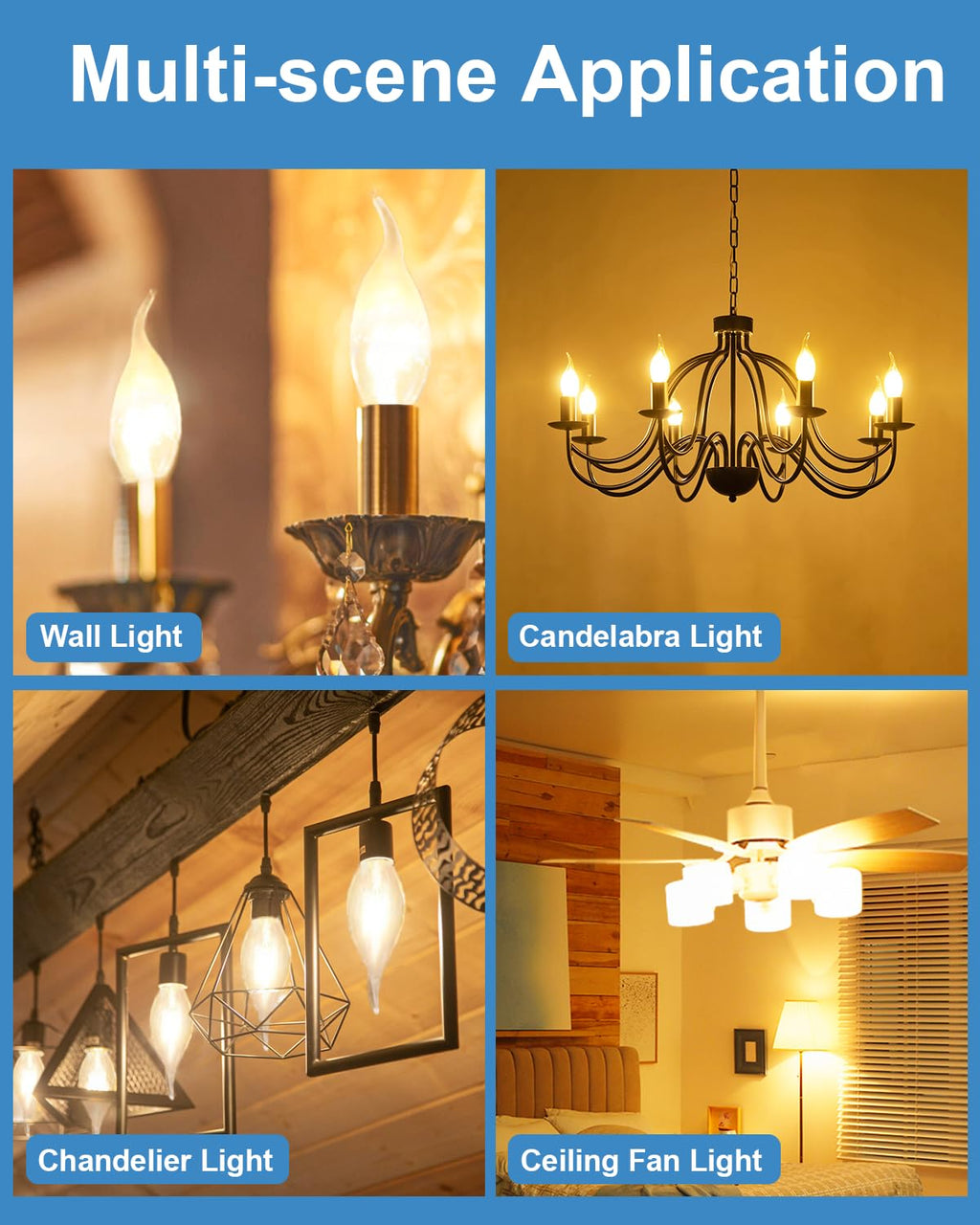 E12 B10 Clear Candle Base Bulb with Warm White 2700K, 40W Candelabra Light Bulbs, 400 Lumen Dimmable, 120V Incandescent Chandelier Light Bulbs for Pendants, Ceiling Fan, Wall Sconces (12-Pack)