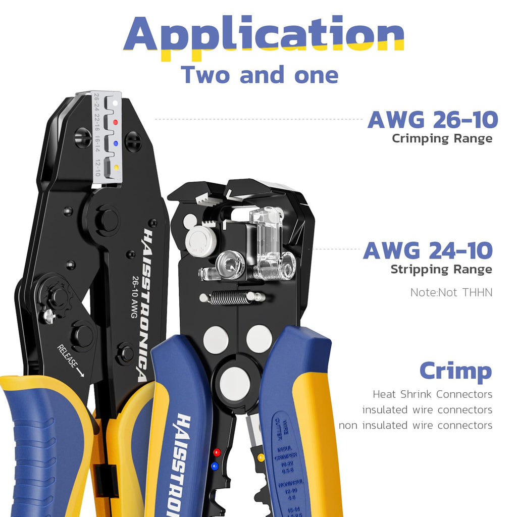 haisstronica Wire Stripper and Crimper Set, AWG 26-10 for Heat Shrink