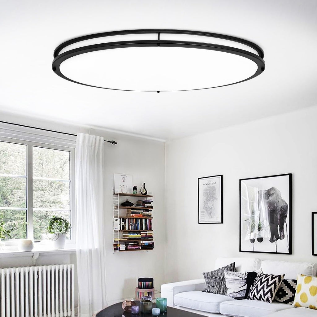 DLLT Flush Mount LED Ceiling Light: 32 Inch 5CCT (3000K-6000K) & Dimmable Ceiling Light Fixtures for Bedroom Hallway - 45W Modern Black Super Bright Kitchen Lighting Fixtures Ceiling
