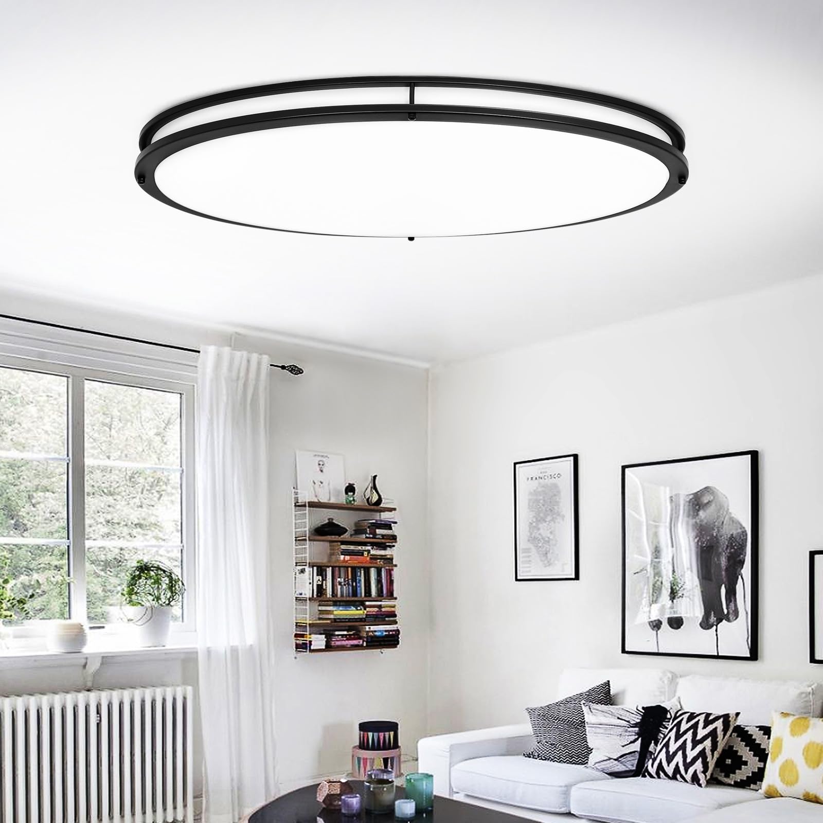 DLLT Flush Mount LED Ceiling Light: 32 Inch 5CCT (3000K-6000K) & Dimmable Ceiling Light Fixtures for Bedroom Hallway - 45W Modern Black Super Bright Kitchen Lighting Fixtures Ceiling