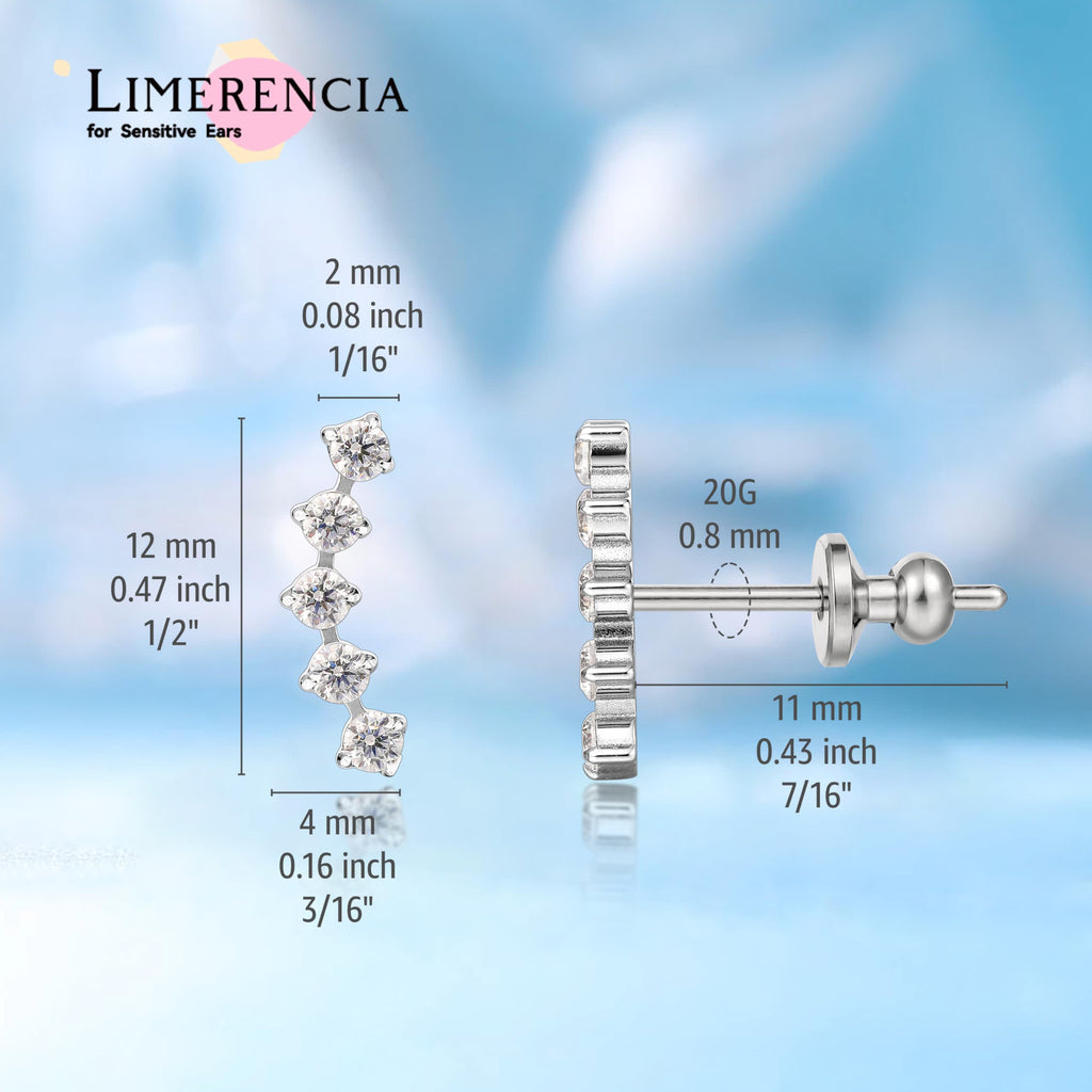 Limerencia Hypoallergenic Titanium Stud Earrings with Sparkling CZ, Silver
