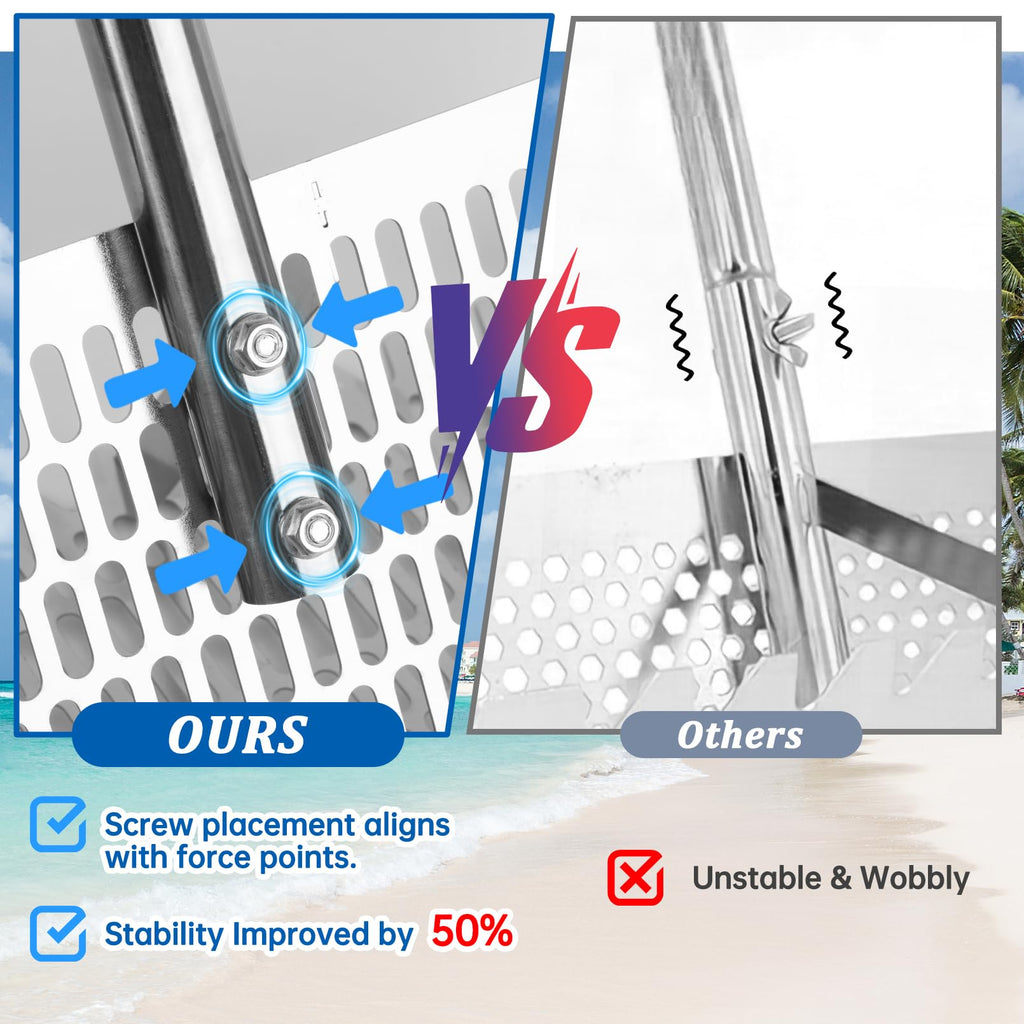Sand Flea Rake，Detachable Long Handle Sand Sifter with Stainless Steel Sand Scoop Shark Tooth Sifter and Beach gloves with 16-Inch-Wide Drainage Mesh for Finding Fleas,Shells Shark Teeth,Yard Cleaning
