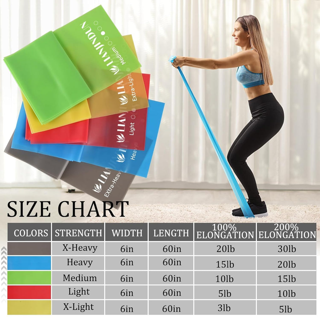 Lianjindun 5 Pcs Professional Resistance Bands. Latex-Free, Elastic Band, Work Out Bands, Stretch Bands for Working Out Women or Men, Exercise Bands Set for Physical Therapy, Pilates, Yoga