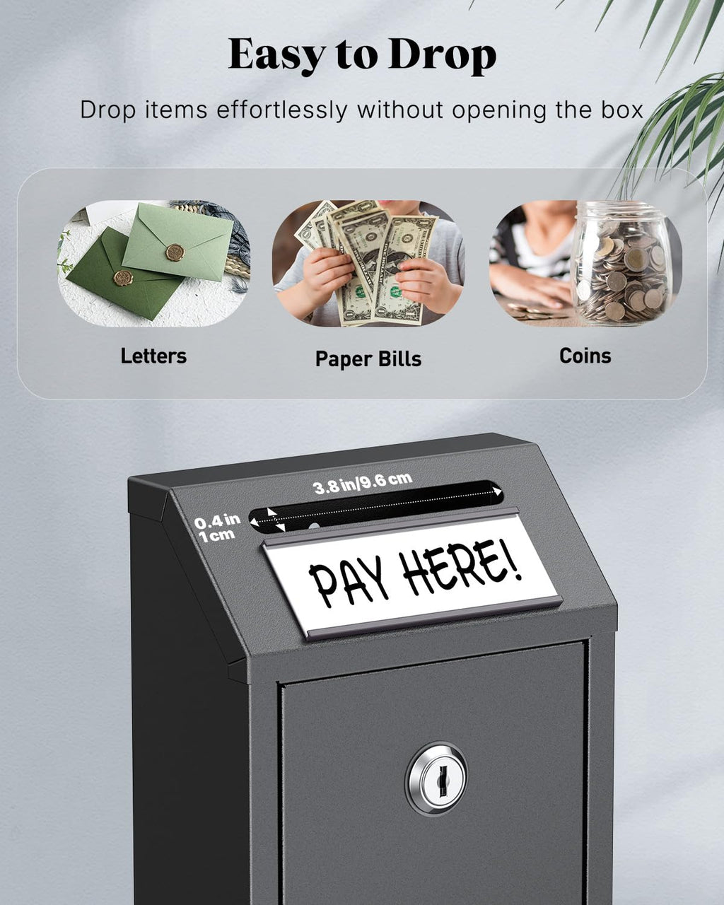 Uniclife Money Box for Cash, Wall Mount Mailboxes for Outside, Locking Mail Box Magnetic Label Holder, Key Drop Box, Cash Box with Lock, Metal Donation Box, Suggestion Box for Home, Office & Shop