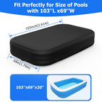 Rectangular Pool Cover for Inflatable Pool, Fits Blow Up Pool Size 103" L x 69" W, Built-in Elastic Band and Extra Buckle to Prevent Slipping, Rectangle Above Ground Swimming Pool Cover