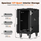 CAMMOO 127QT Non-Electrical Catering Food Warmers with Casters, 304 Stainless Steel Latch & Door Shaft, Insulated Food Carrier for 8 Full-Size Pans(NOT Included), Food Warmer Hot Boxes for Catering