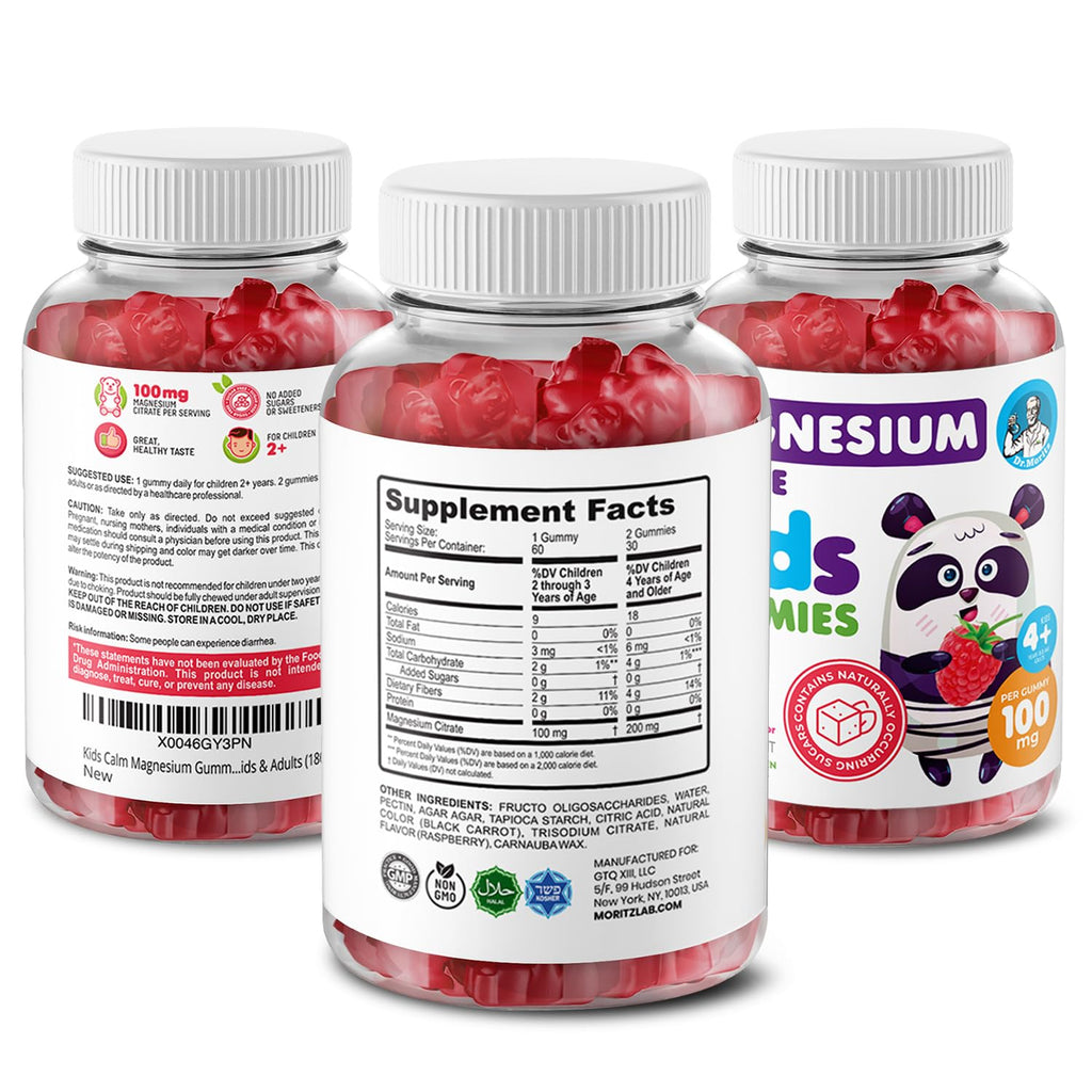 DR. MORITZ Sugar-Free Calm Magnesium Gummies for Kids and Adults - Non-GMO Kids Magnesium Gummies - Raspberry Flavor - 1-Pack (60 Count)