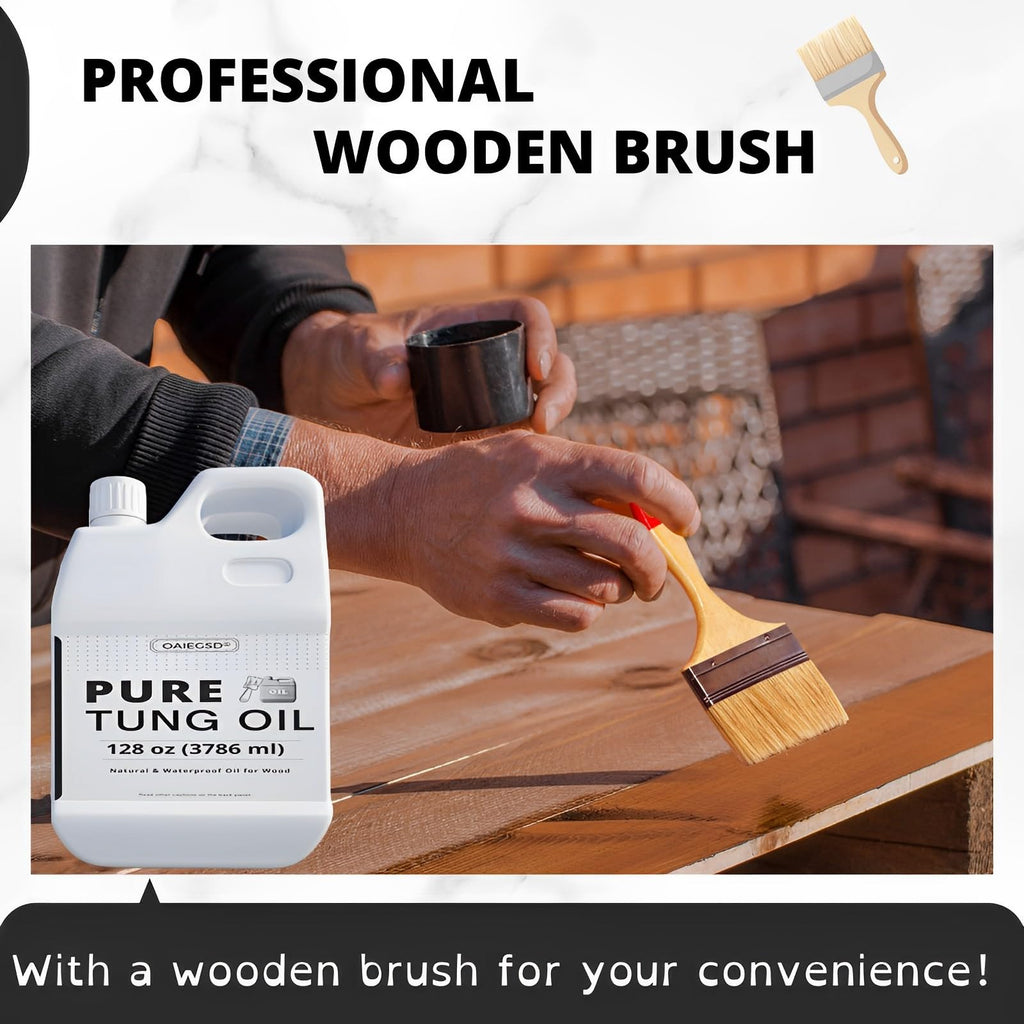 OAIEGSD 32oz 100% Pure Tung Oil for Wood Outdoor with Brush, Safe Food Grade Tung Oil for Wood Finish, Natural Waterproof Sealer Can Used on Cutting Boards, Outdoor Furniture, Butcher Blocks