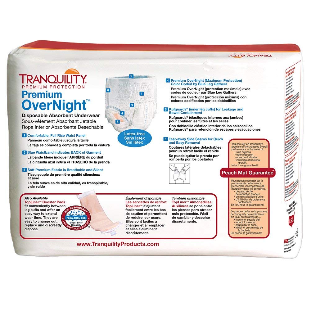 Tranquility Premium OverNight Disposable Absorbent Underwear (72 Count) - M, 34-48 in. Waist - Maximum Absorbency, All-Night Sleep, Breathable Comfort, 72 Adult Diapers