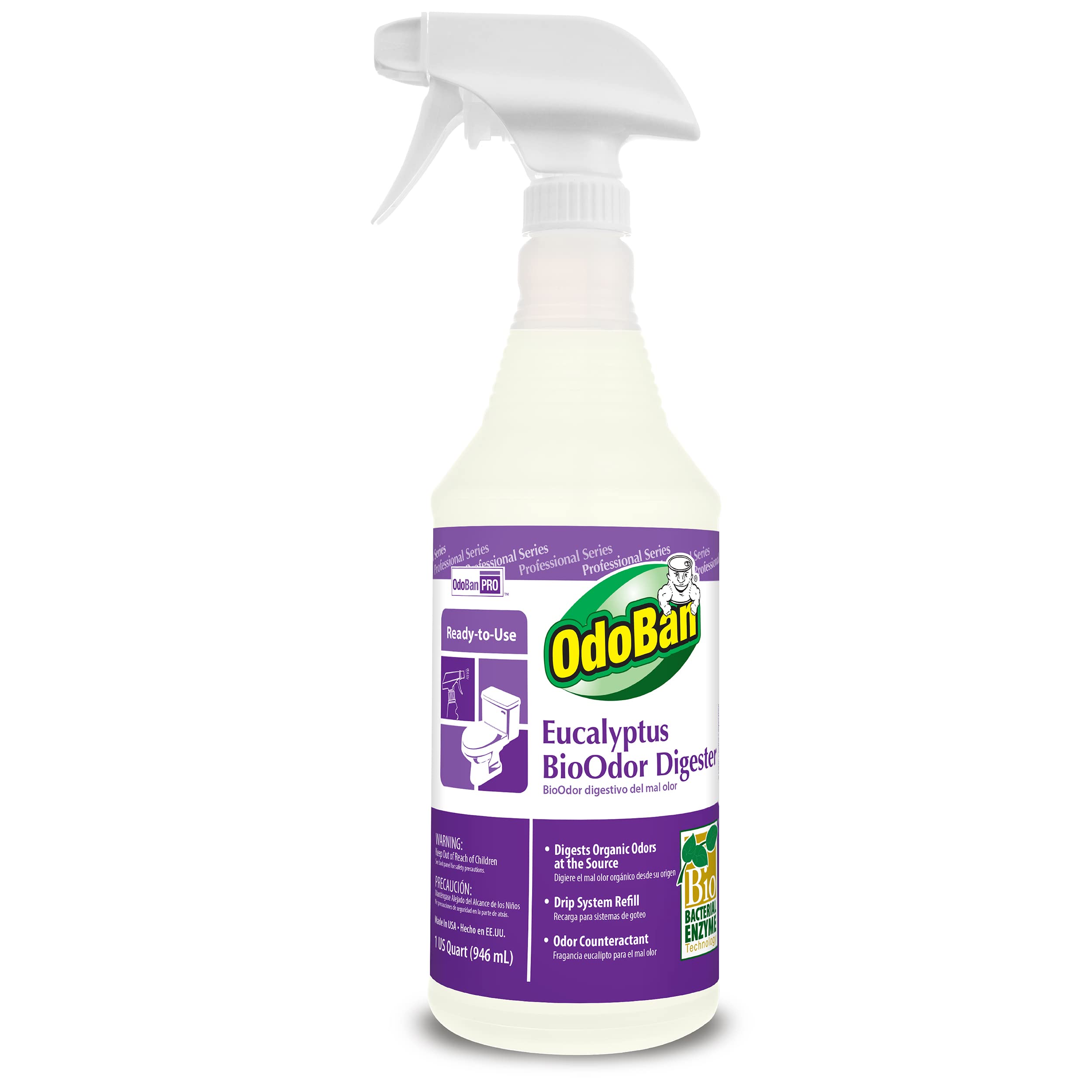 OdoBan Professional Cleaning Ready-to-Use BioOdor Digester Harsh Aroma Counteractant, Made in the USA, Eucalyptus Scent, 32 Ounce Spray