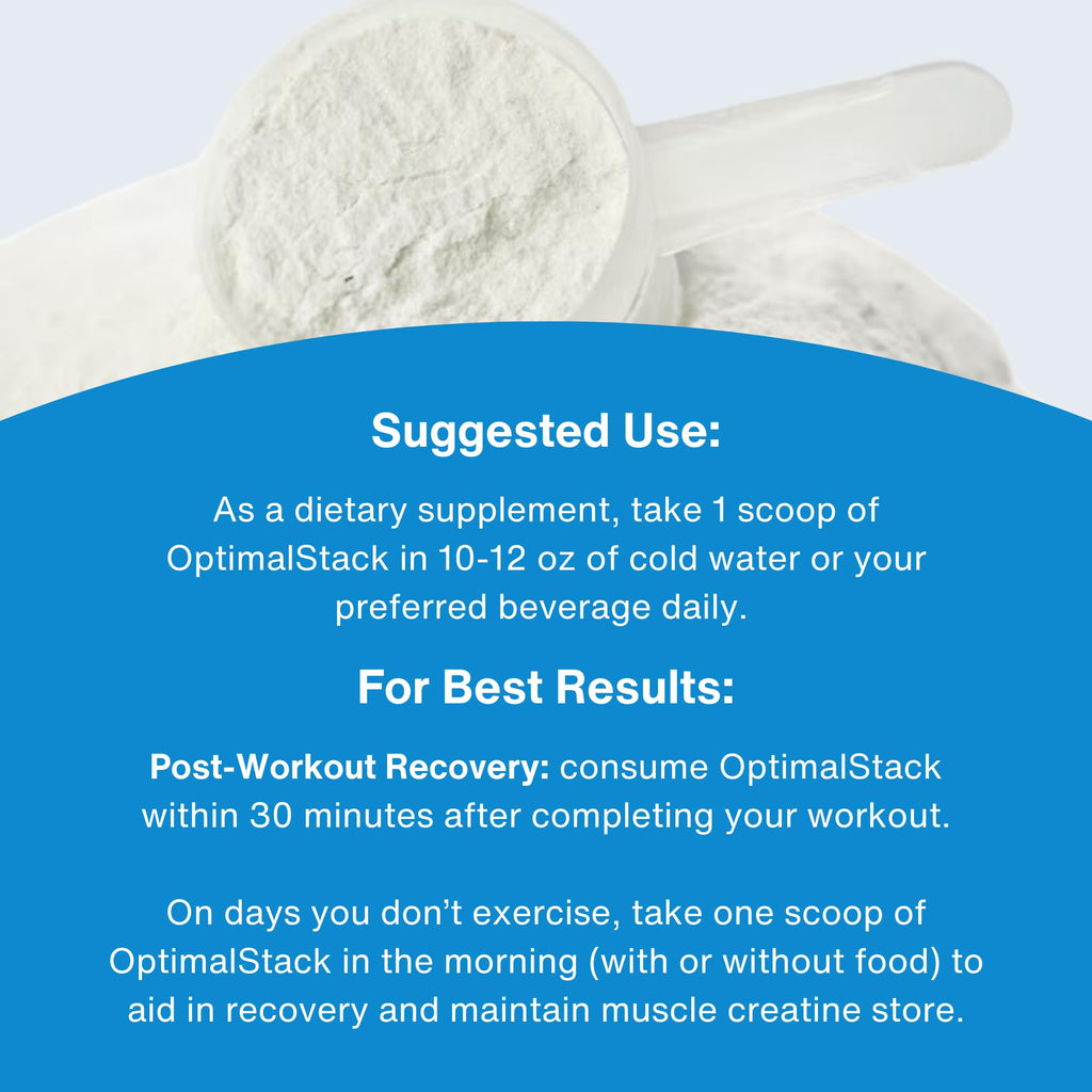 OptimalStack Creatine Monohydrate, HMB, & Vitamin D3 Stack | with Creapure Creatine, Clinical Dosage of myHMB, and Vitamin D3 | NSF for Sport Certified | Unflavored, 30 Servings